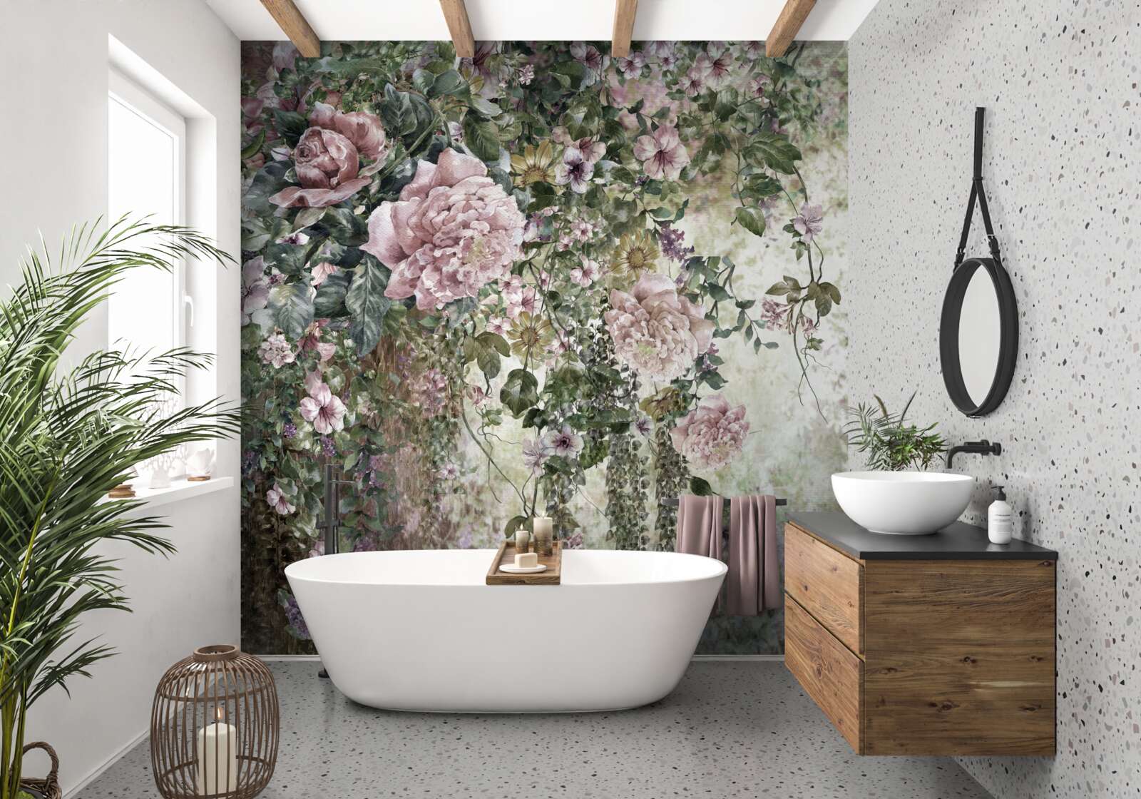 Papier peint une touche de fleurs et de verdure aux nuances délicates