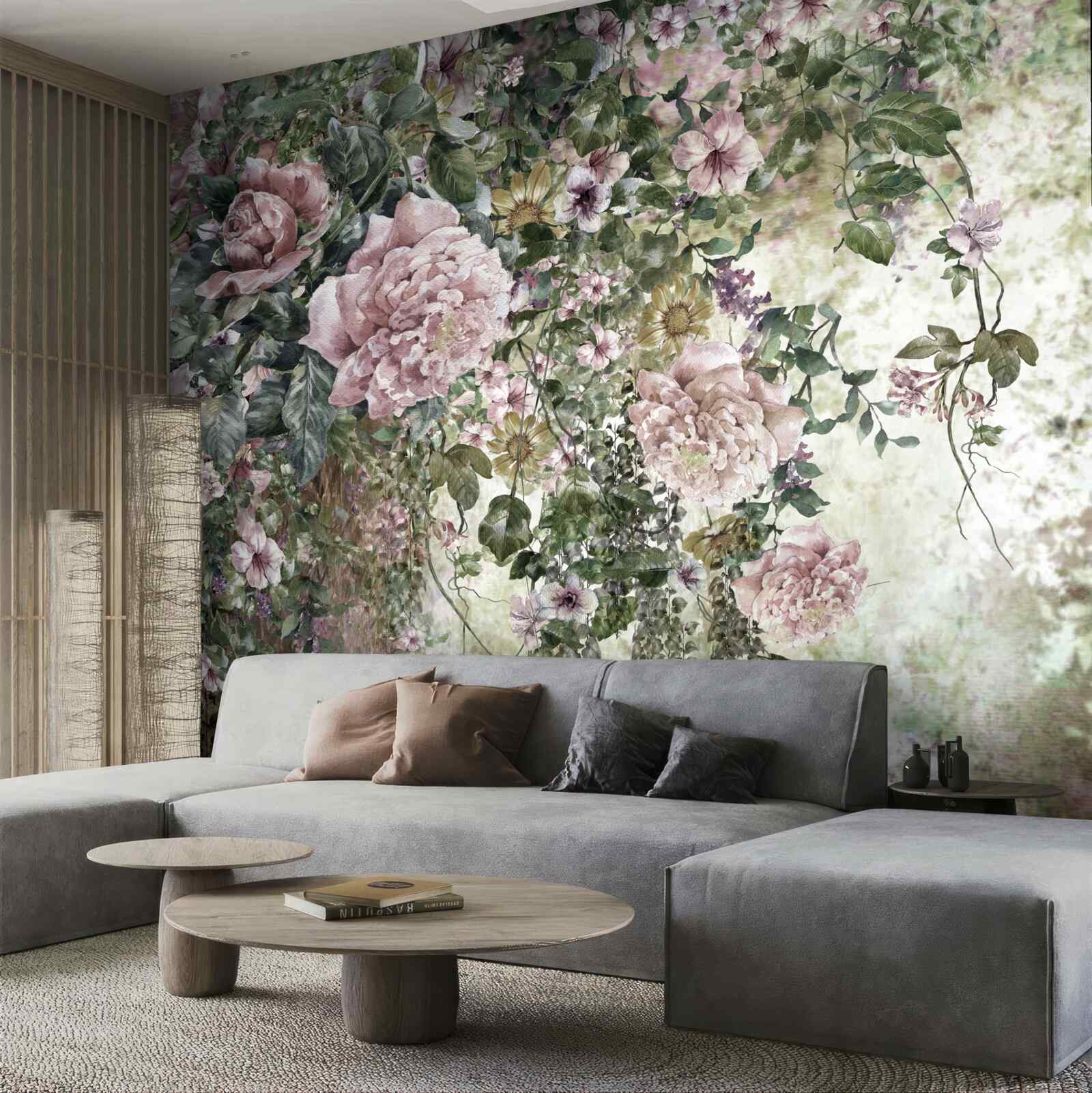 Papier peint une touche de fleurs et de verdure aux nuances délicates