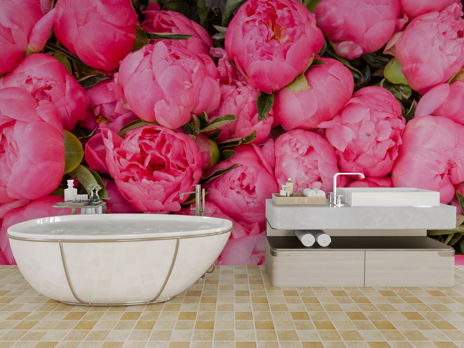 Papier peint belles pivoines roses