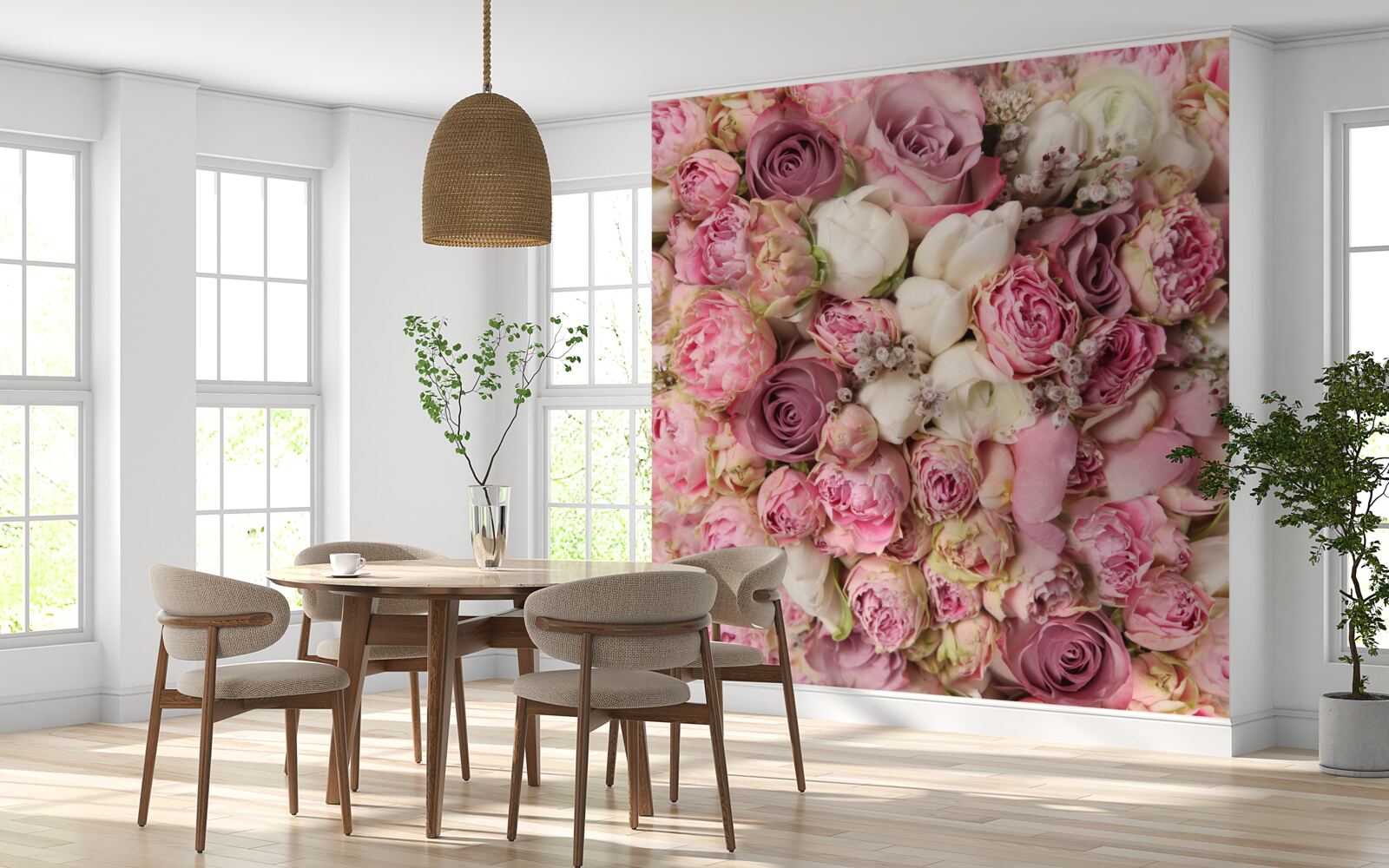 Papier peint récolte de tulipes et de roses