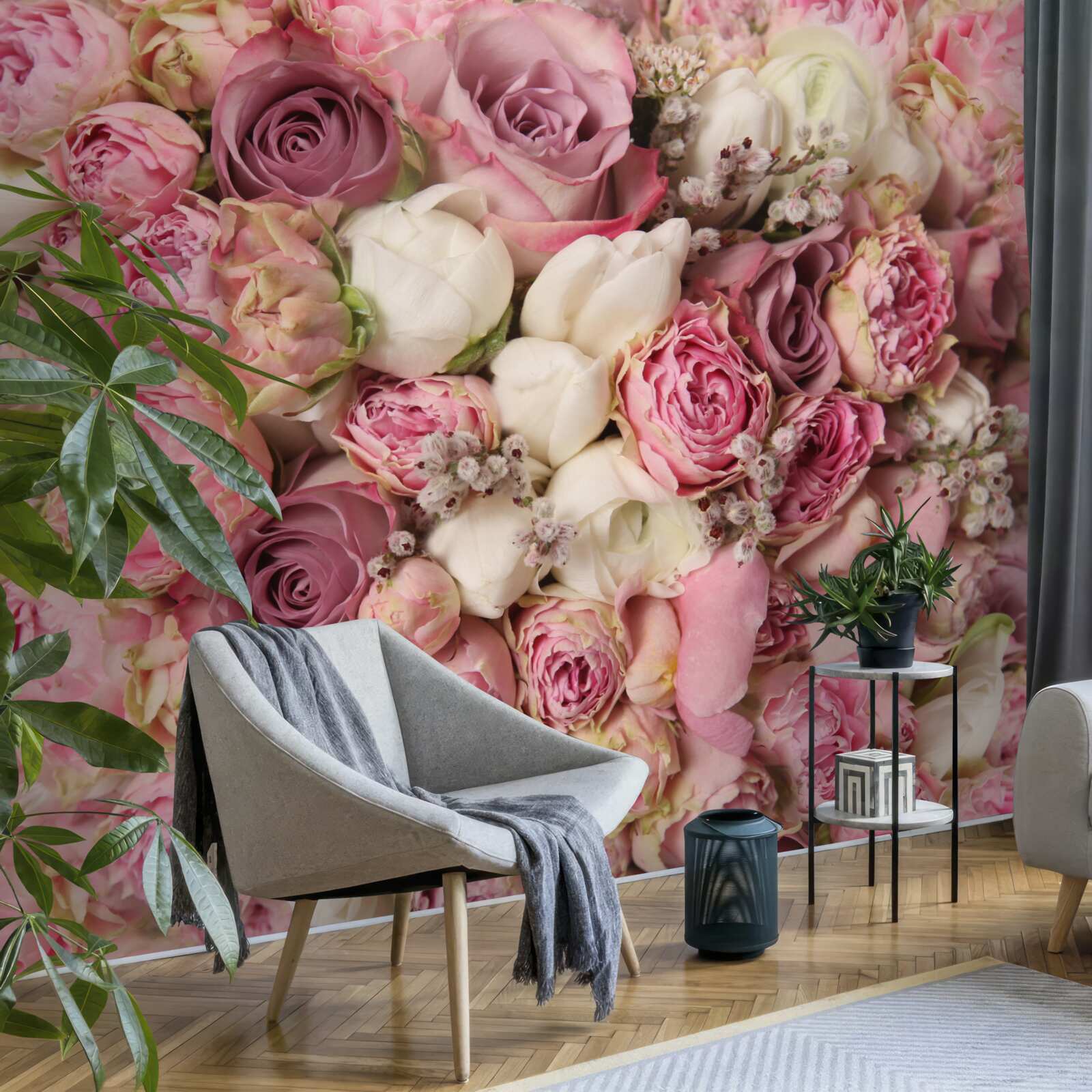 Papier peint récolte de tulipes et de roses