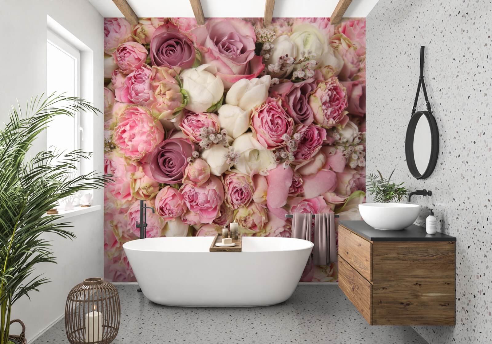 Papier peint récolte de tulipes et de roses