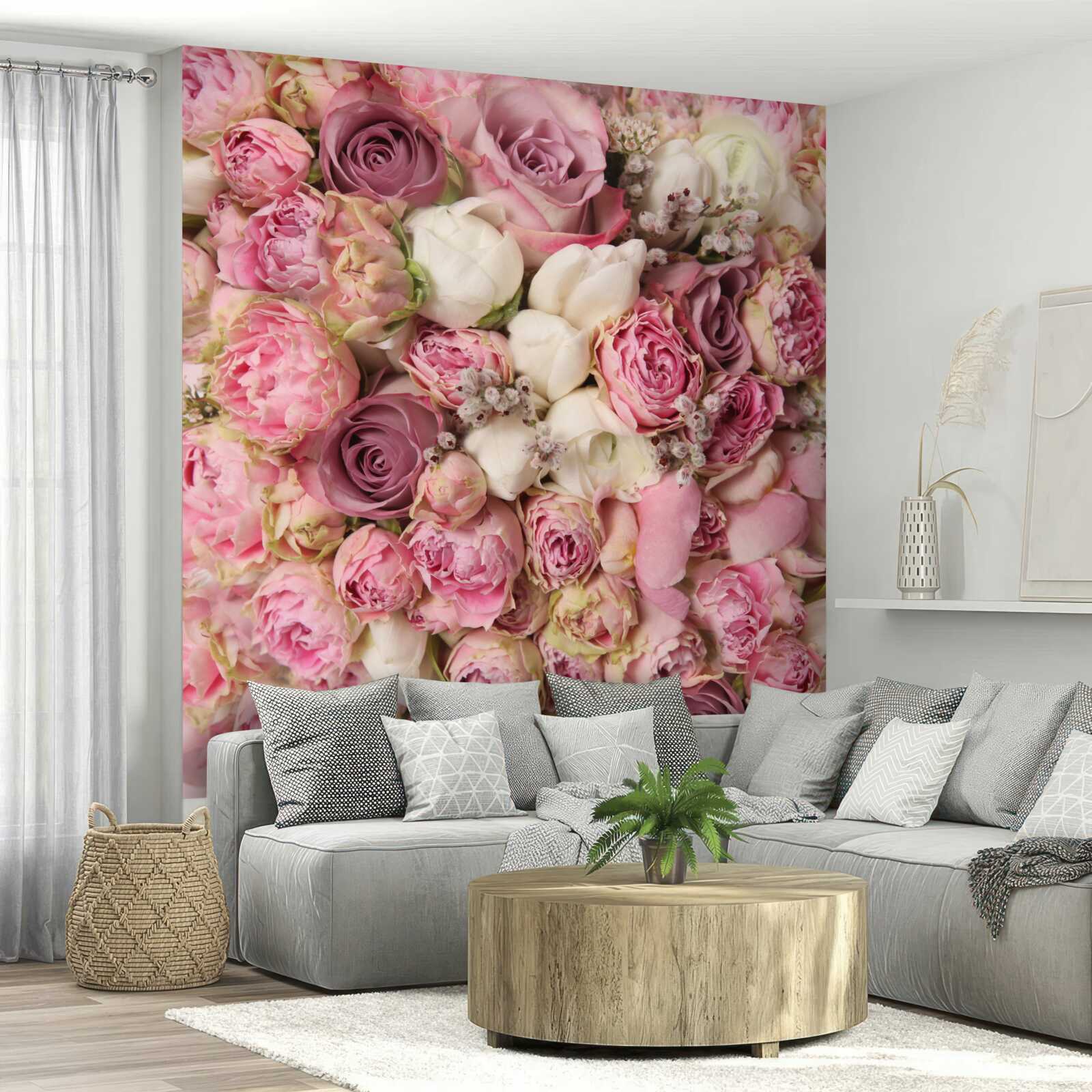 Papier peint récolte de tulipes et de roses