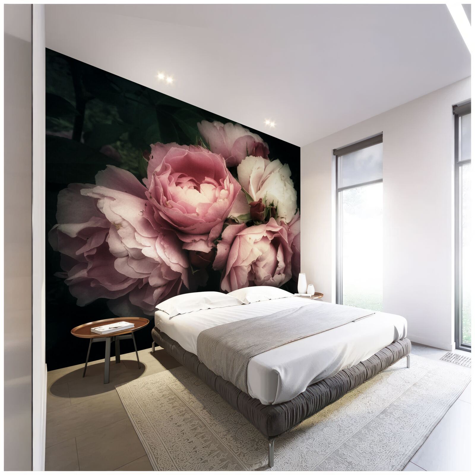 Papier peint grandes roses roses