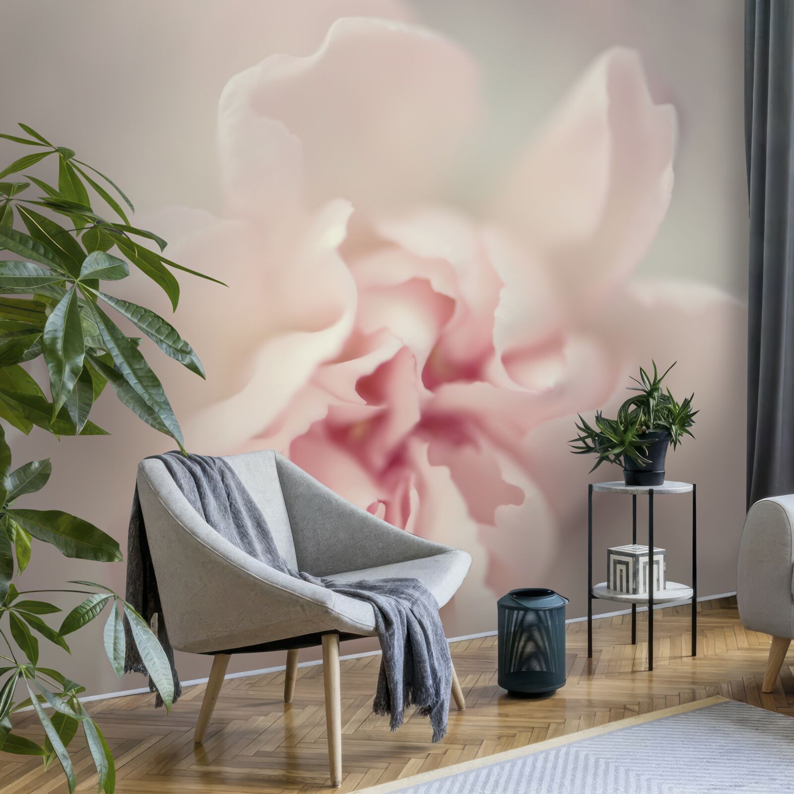 Papier peint bourgeon dans de délicates nuances de rose