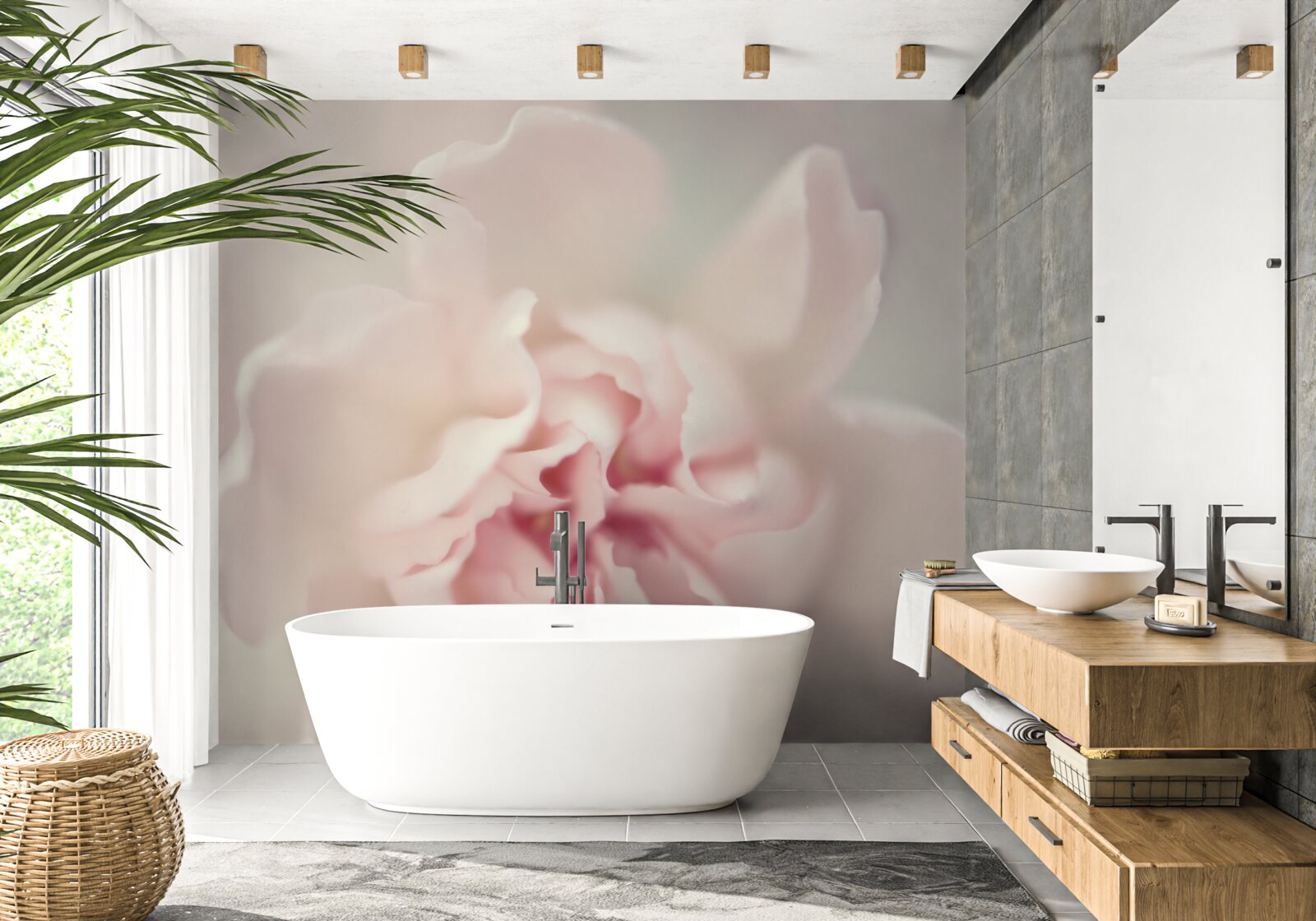 Papier peint bourgeon dans de délicates nuances de rose
