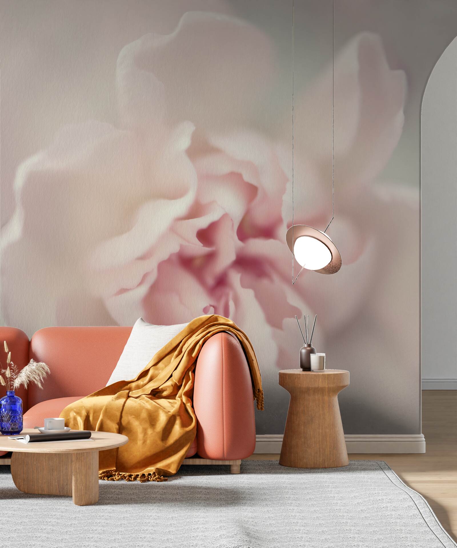 Papier peint bourgeon dans de délicates nuances de rose