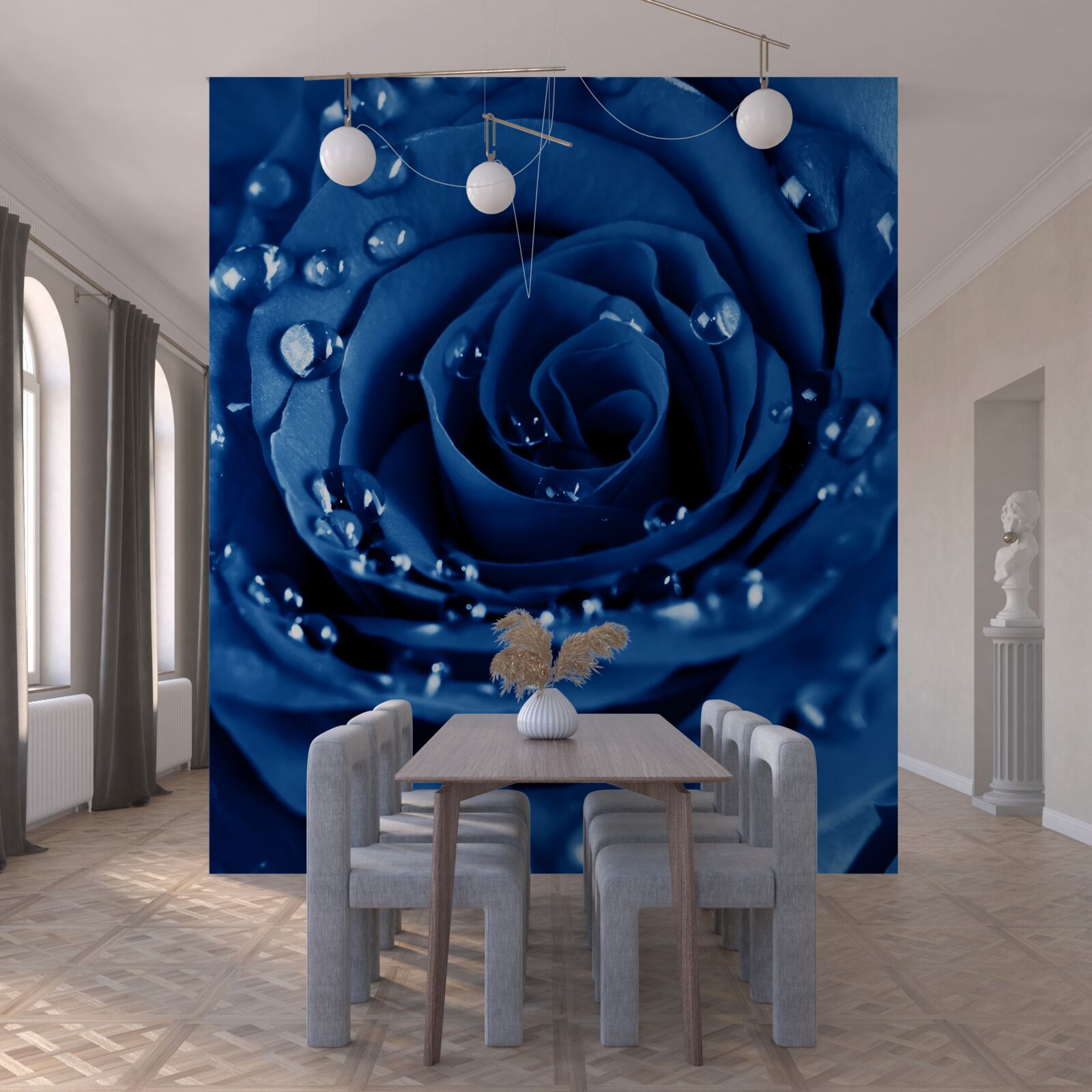 Papier peint rose bleue décorée de gouttes d'eau