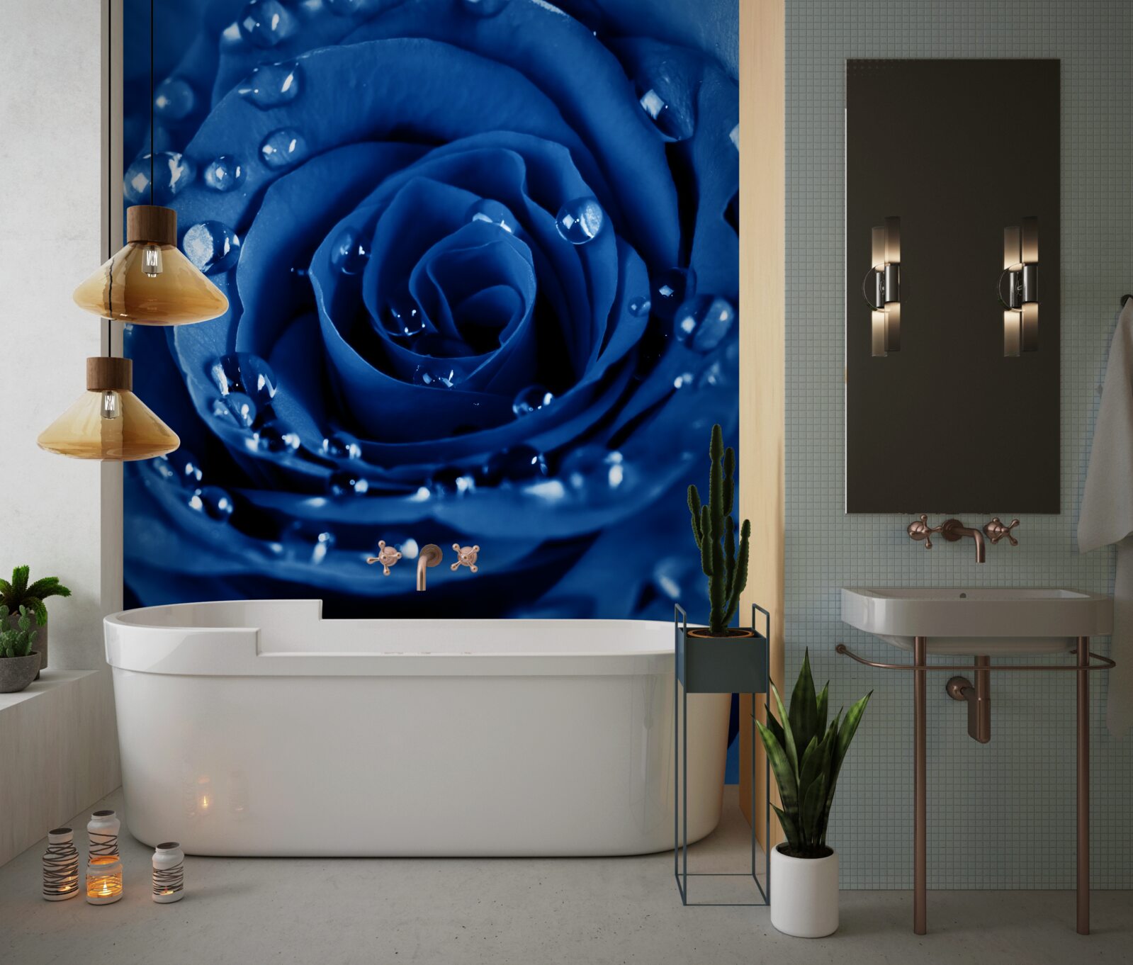 Papier peint rose bleue décorée de gouttes d'eau