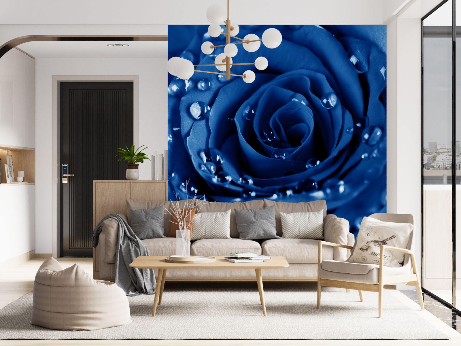 Papier peint rose bleue décorée de gouttes d'eau