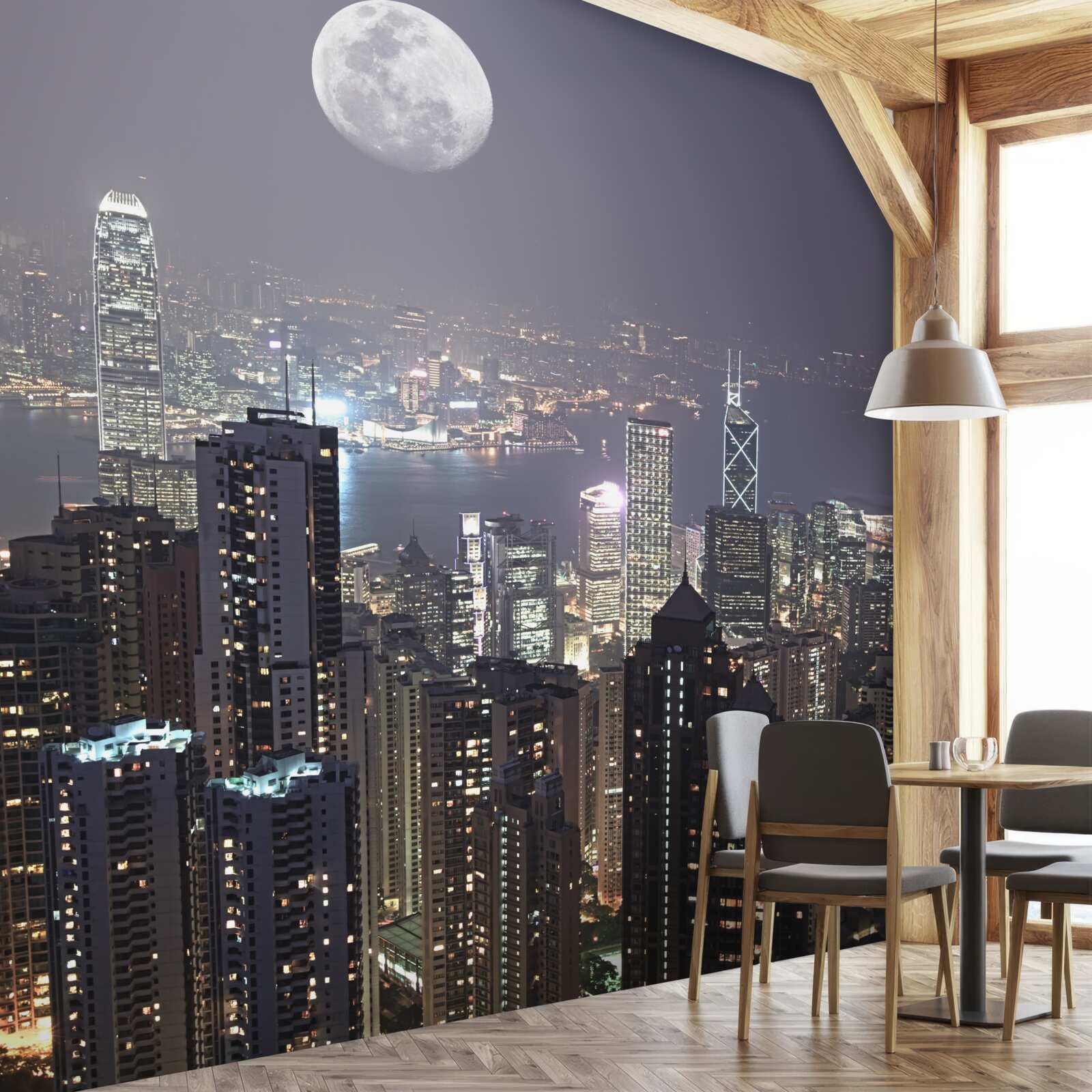 Papier peint la lune de minuit plane sur hong kong
