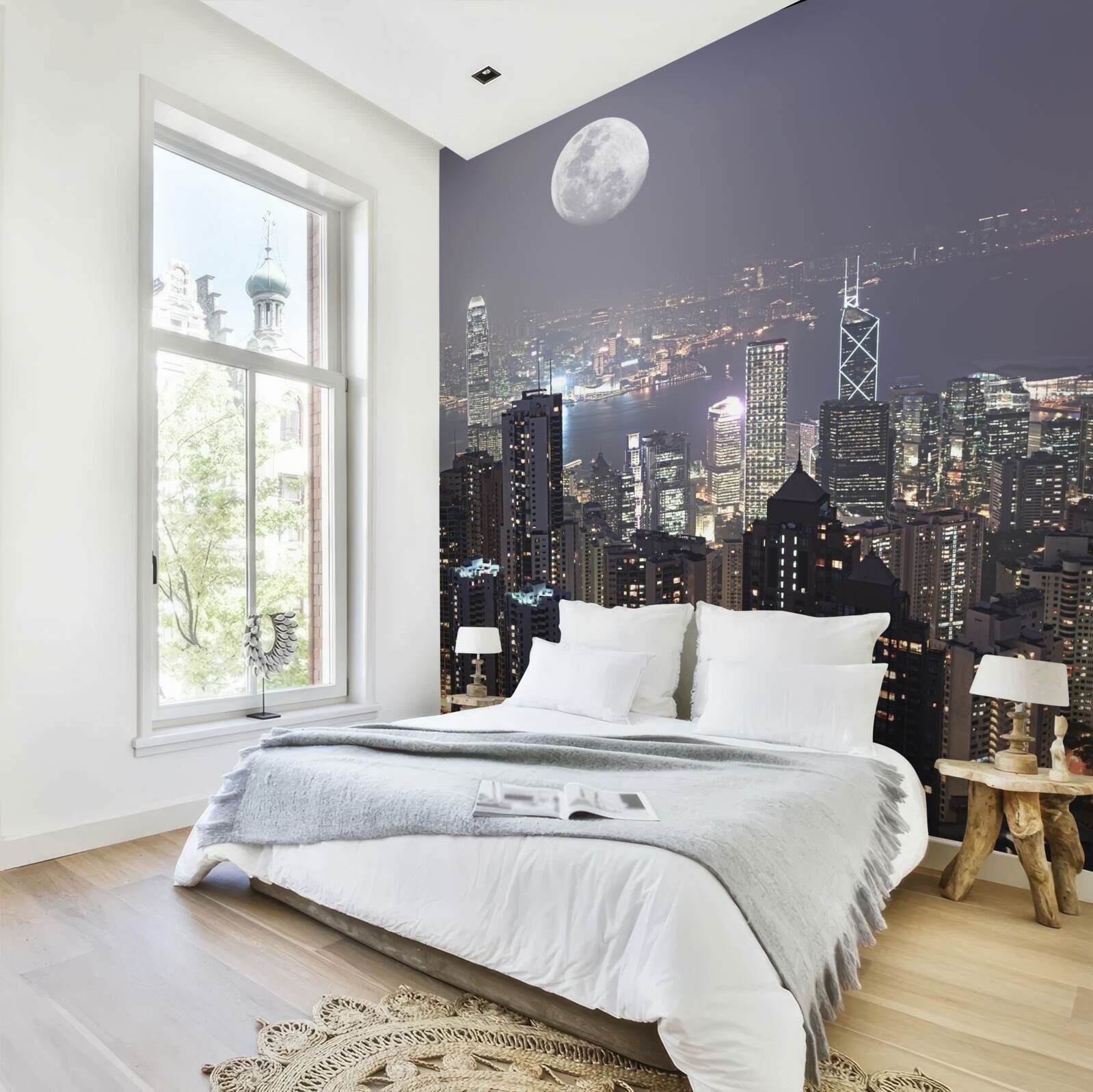 Papier peint la lune de minuit plane sur hong kong