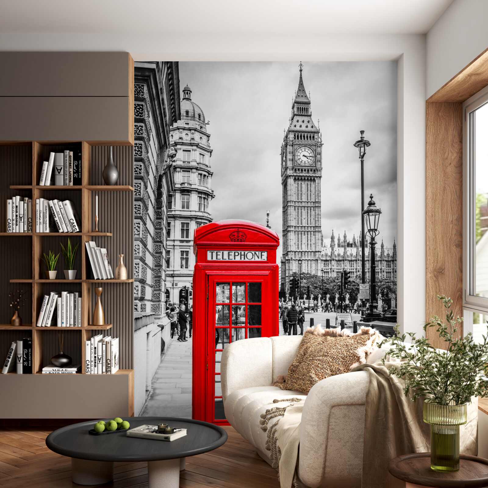 Papier peint cabine téléphonique rouge devant big ben en arrière-plan