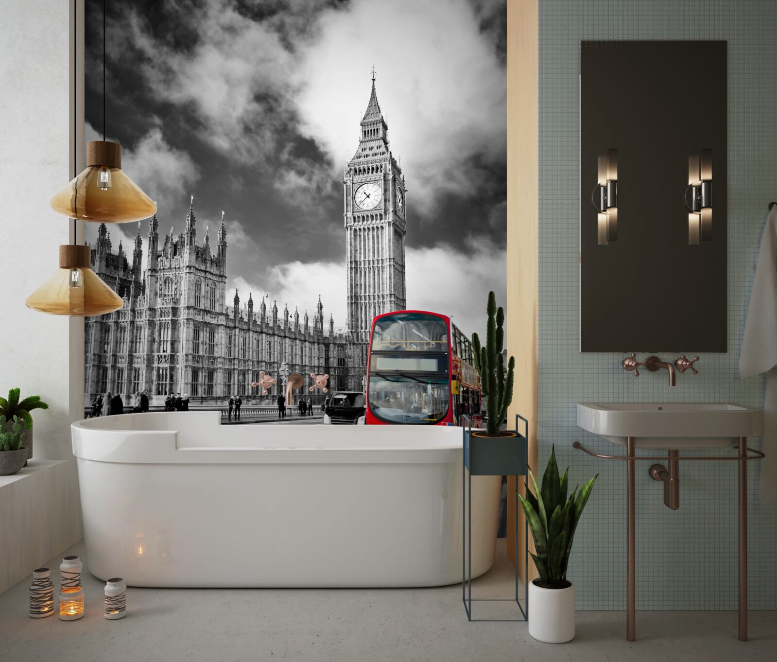 Papier peint big ben et le bus rouge