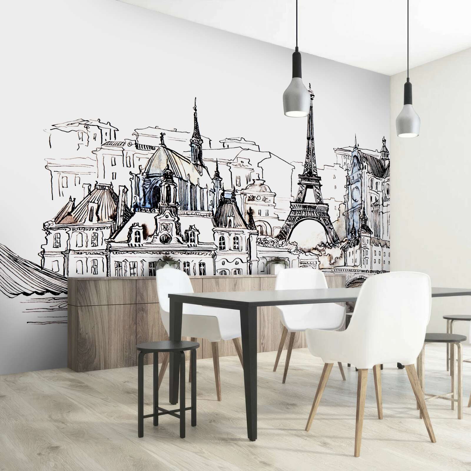 Papier peint sites importants de paris, représentés au crayon