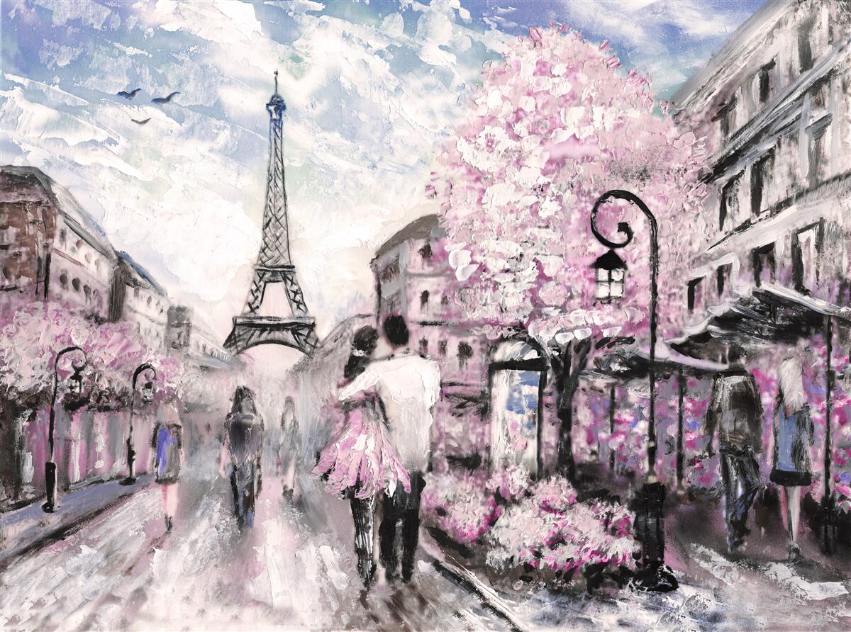 Papier peint un couple amoureux dans les rues de paris