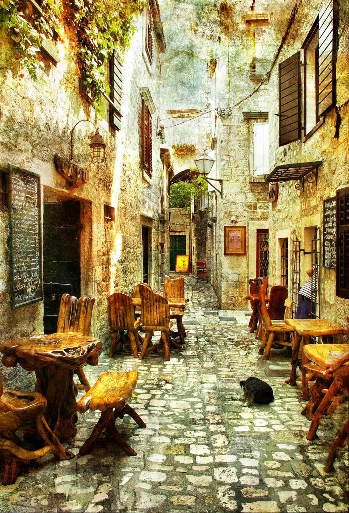 Papier peint café confortable et tranquille dans un quartier historique de la ville