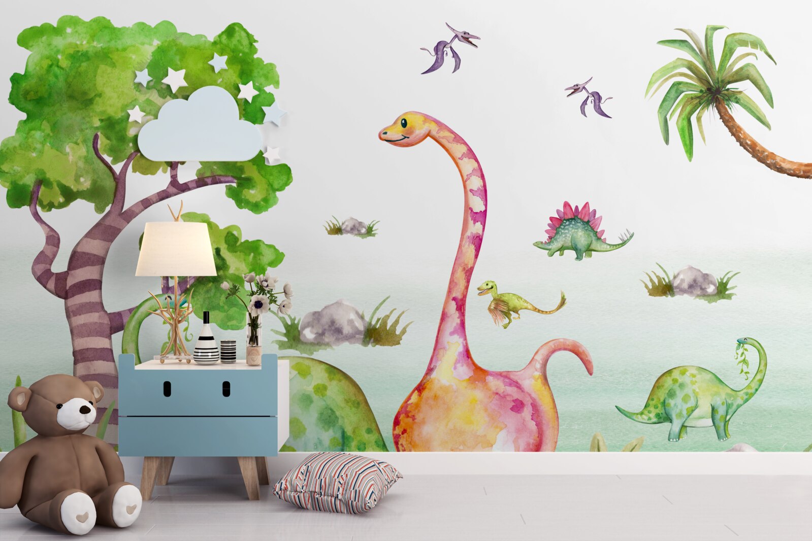 Papier peint dinosaures animés en promenade