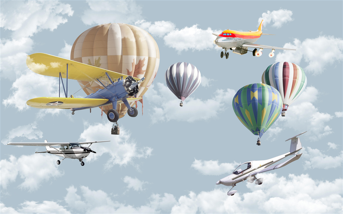 Papier peint compétition aérienne entre ballons et avions