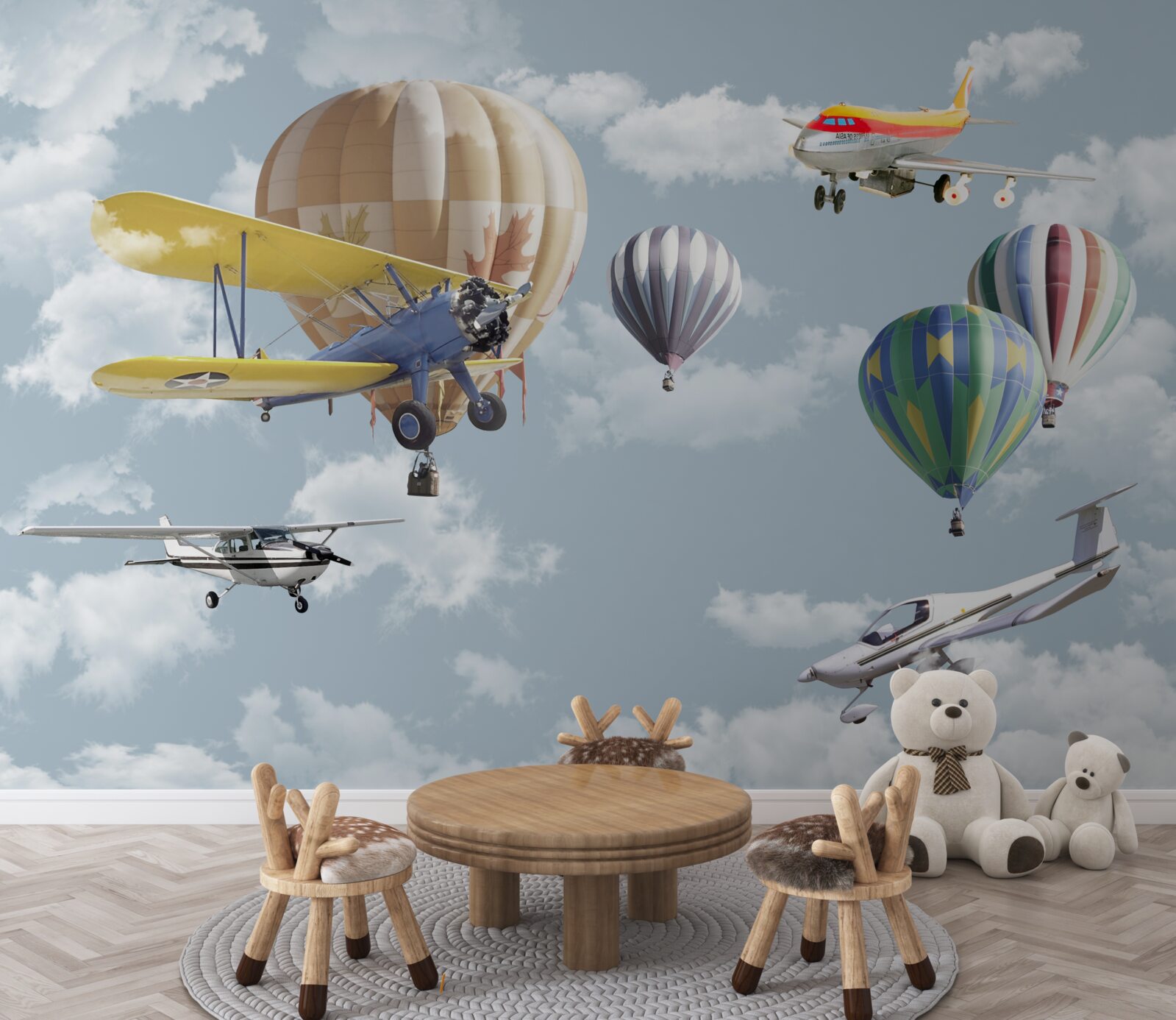 Papier peint compétition aérienne entre ballons et avions
