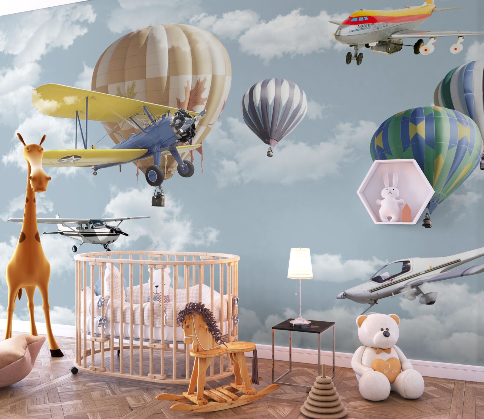 Papier peint compétition aérienne entre ballons et avions