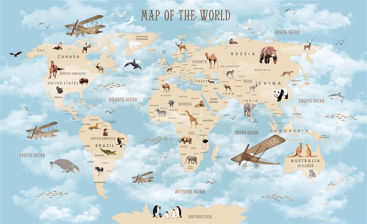 Papier peint carte des transports et des animaux