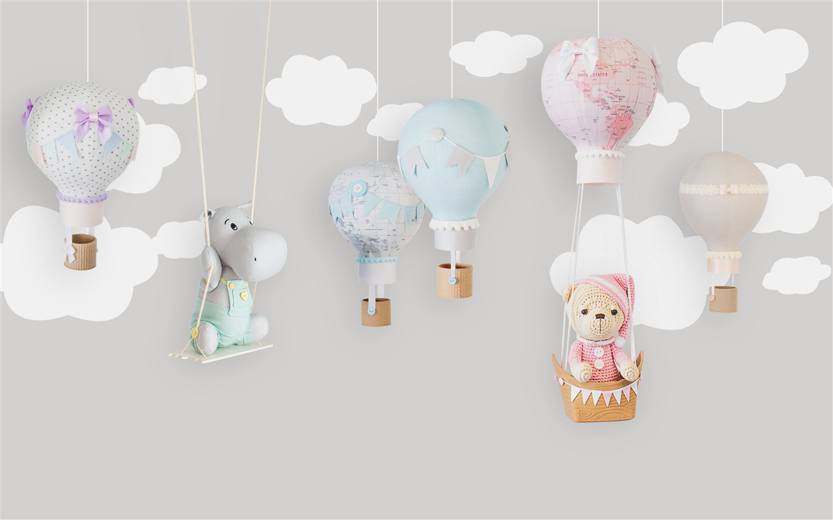 Papier peint ourson et bébé hippopotame dans le ciel