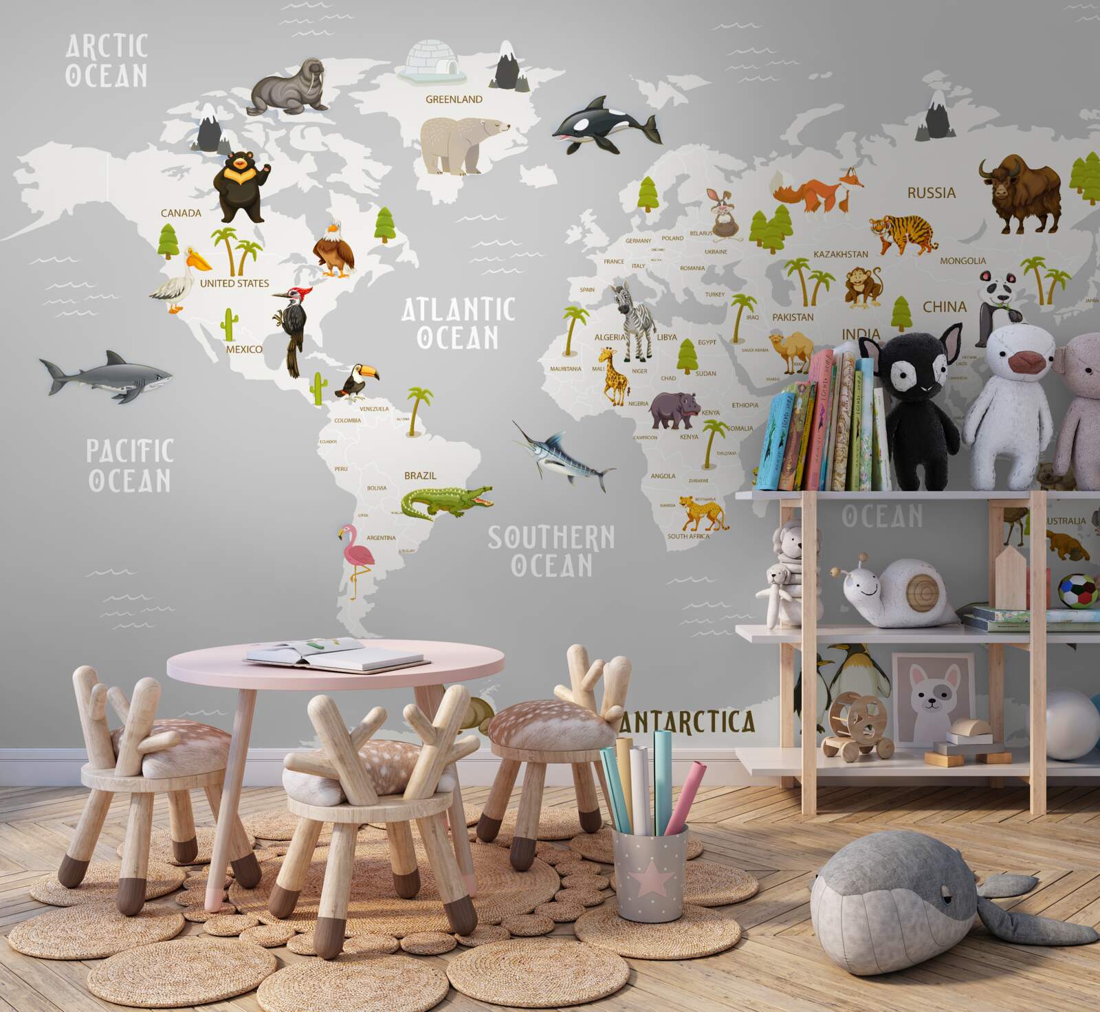 Papier peint carte montrant les animaux sauvages