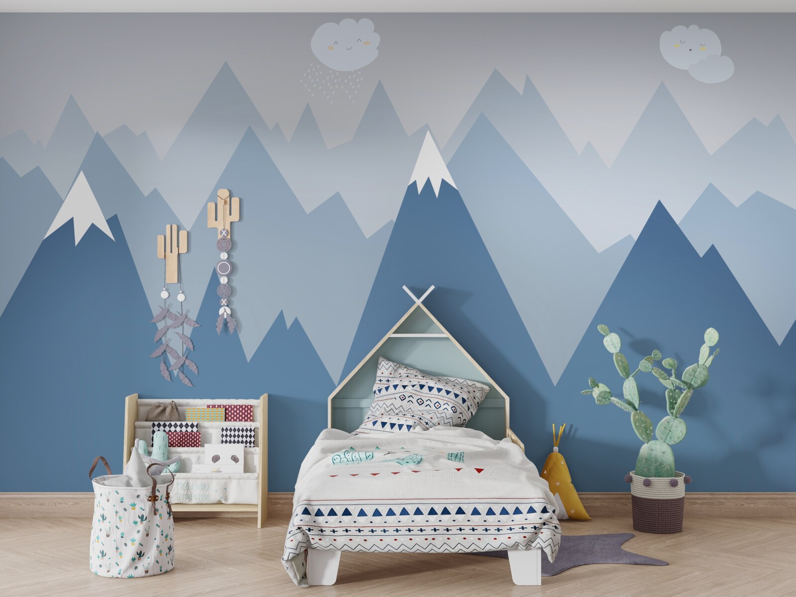 Papier peint silhouettes de montagnes en bleu