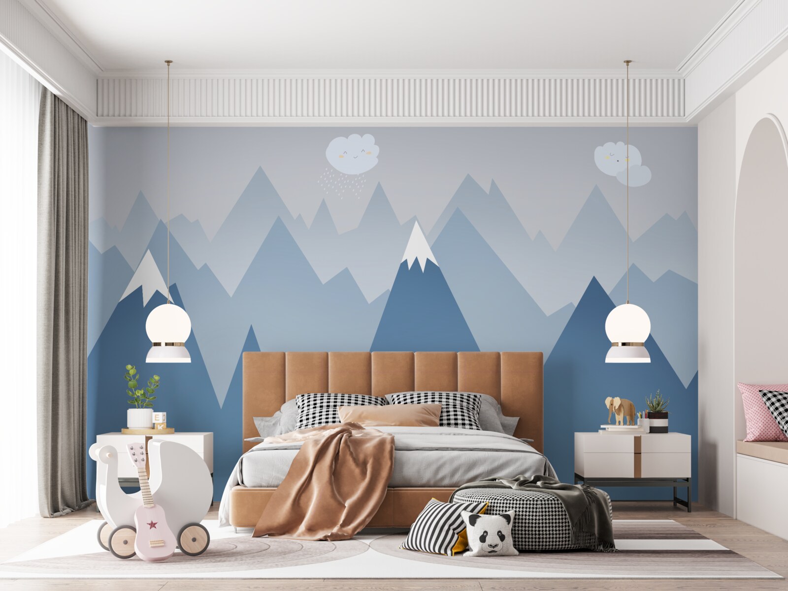 Papier peint silhouettes de montagnes en bleu