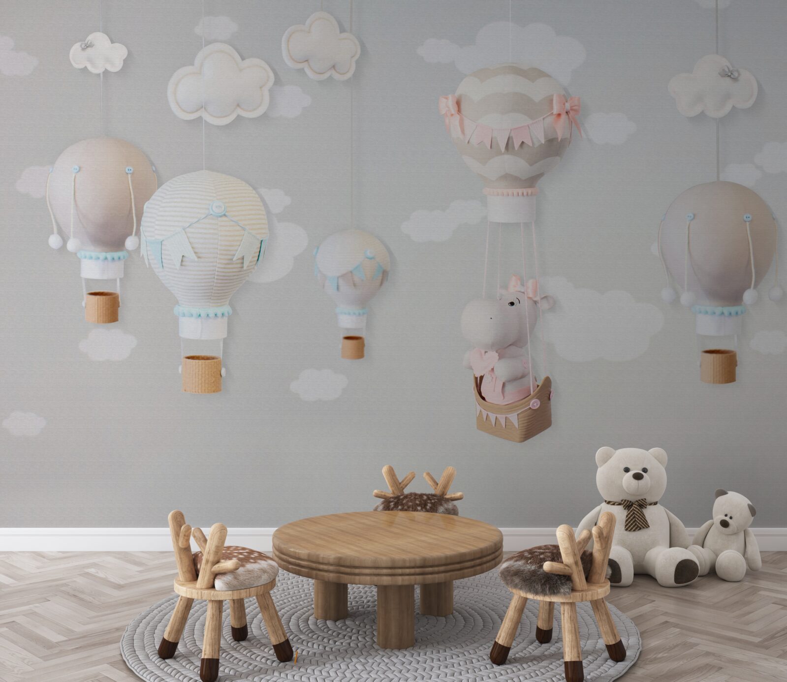 Papier peint petit hippopotame dans une boule volante