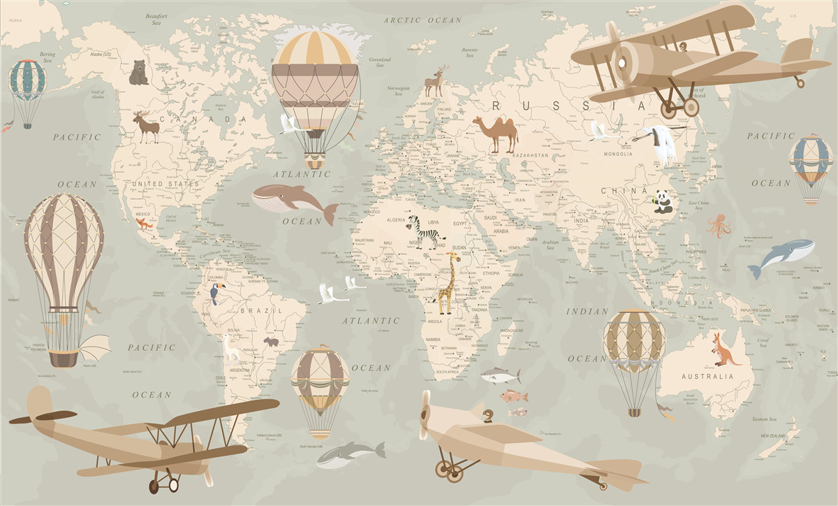 Papier peint carte postale avec illustrations