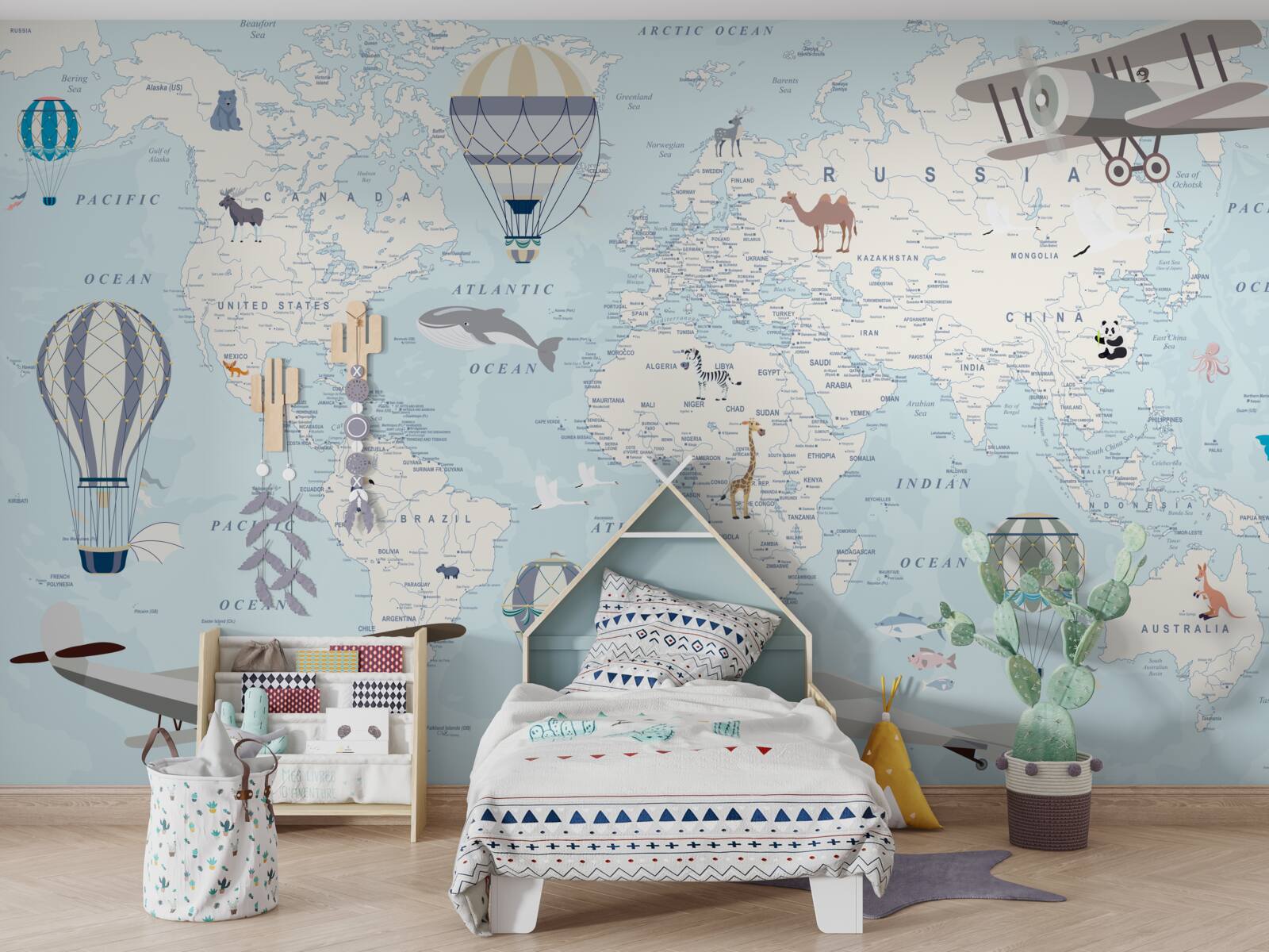 Papier peint carte avec détails, rendue en bleu clair