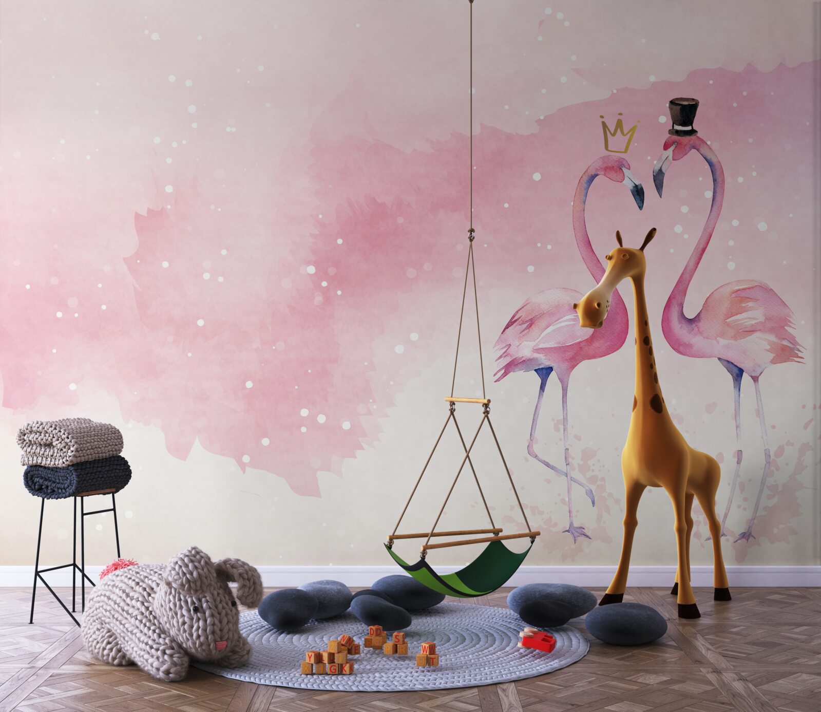 Papier peint deux flamants roses