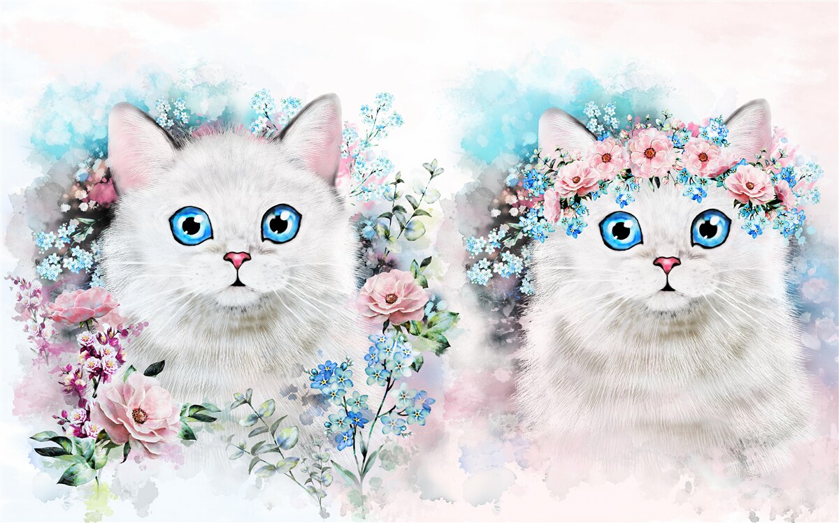 Papier peint Chat de mars entouré de fleurs