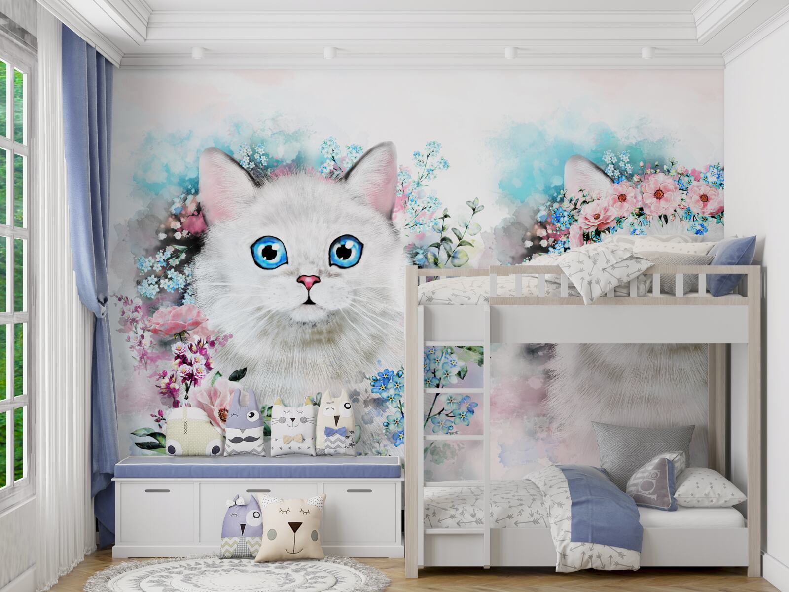 Papier peint Chat de mars entouré de fleurs