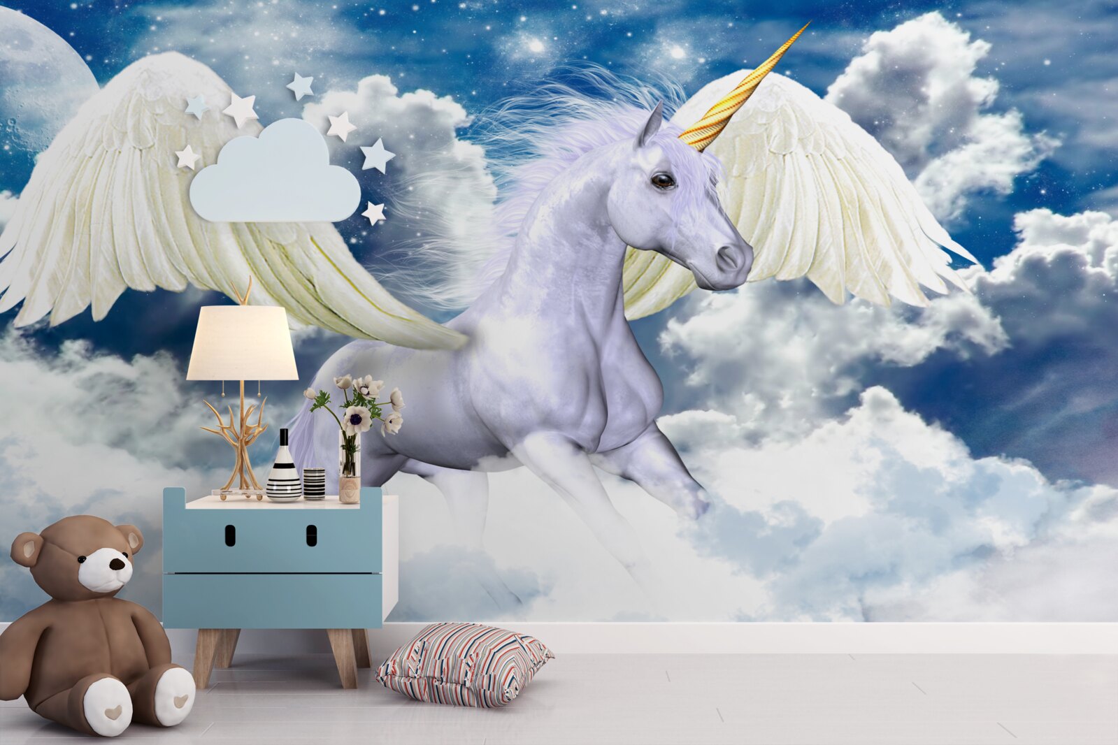 Papier peint La licorne volante perce les nuages