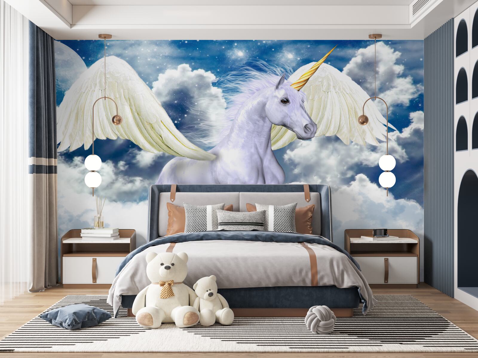 Papier peint La licorne volante perce les nuages