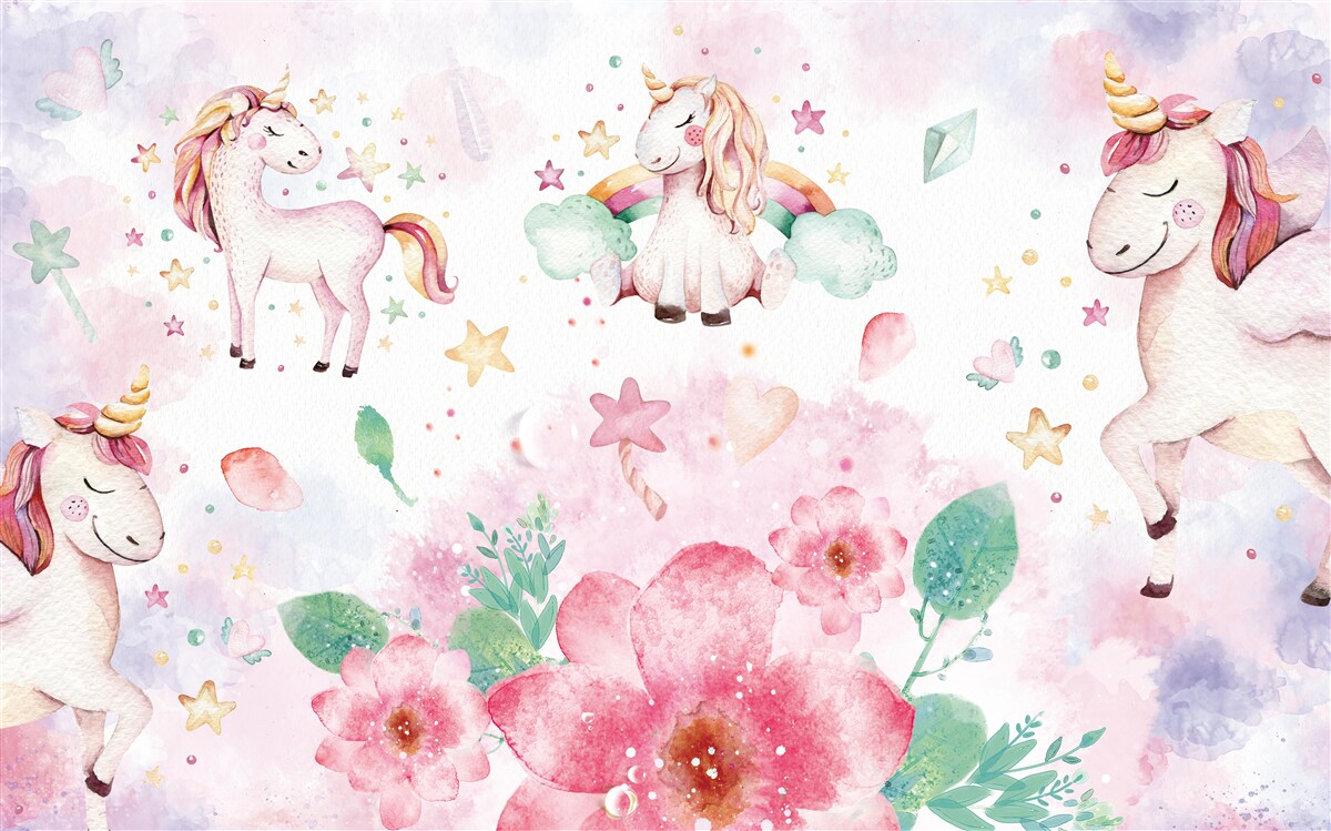 Papier peint des licornes parmi les fleurs