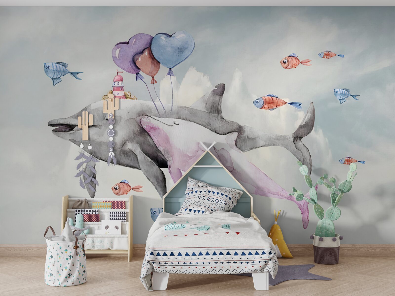 Papier peint deux dauphins avec des balles