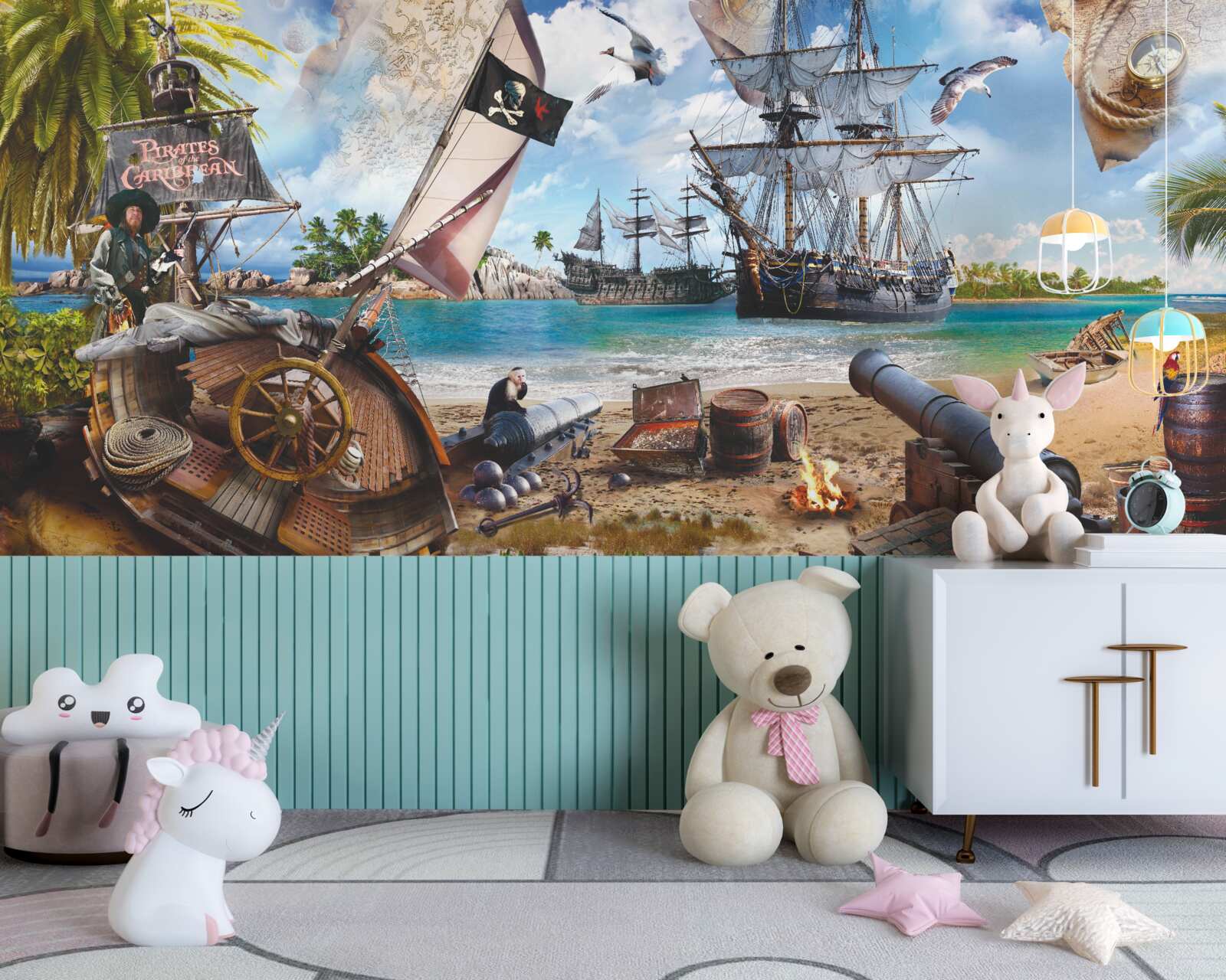 Papier peint île et bateaux pirates