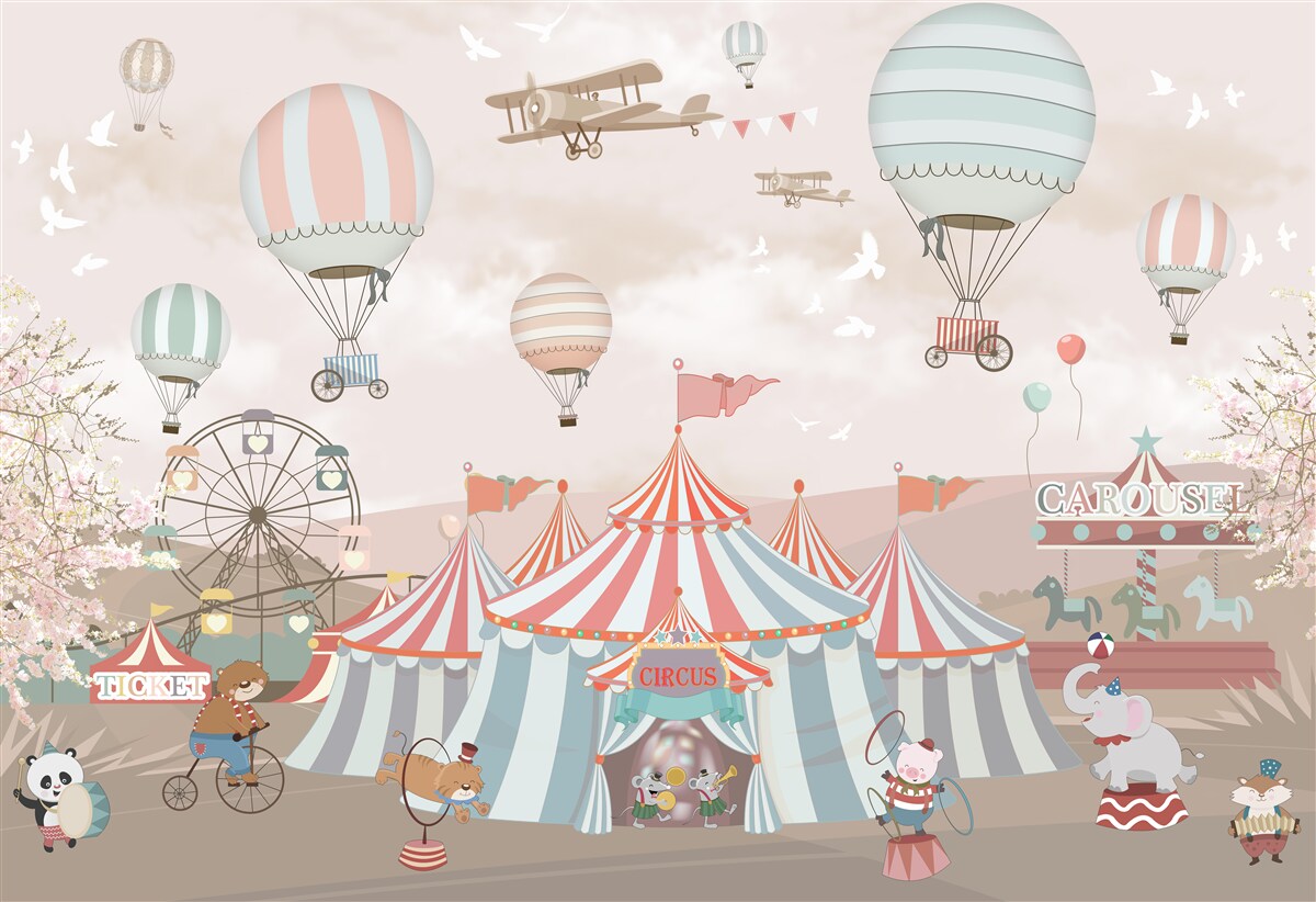 Papier peint cirque et boules flottant dans le ciel