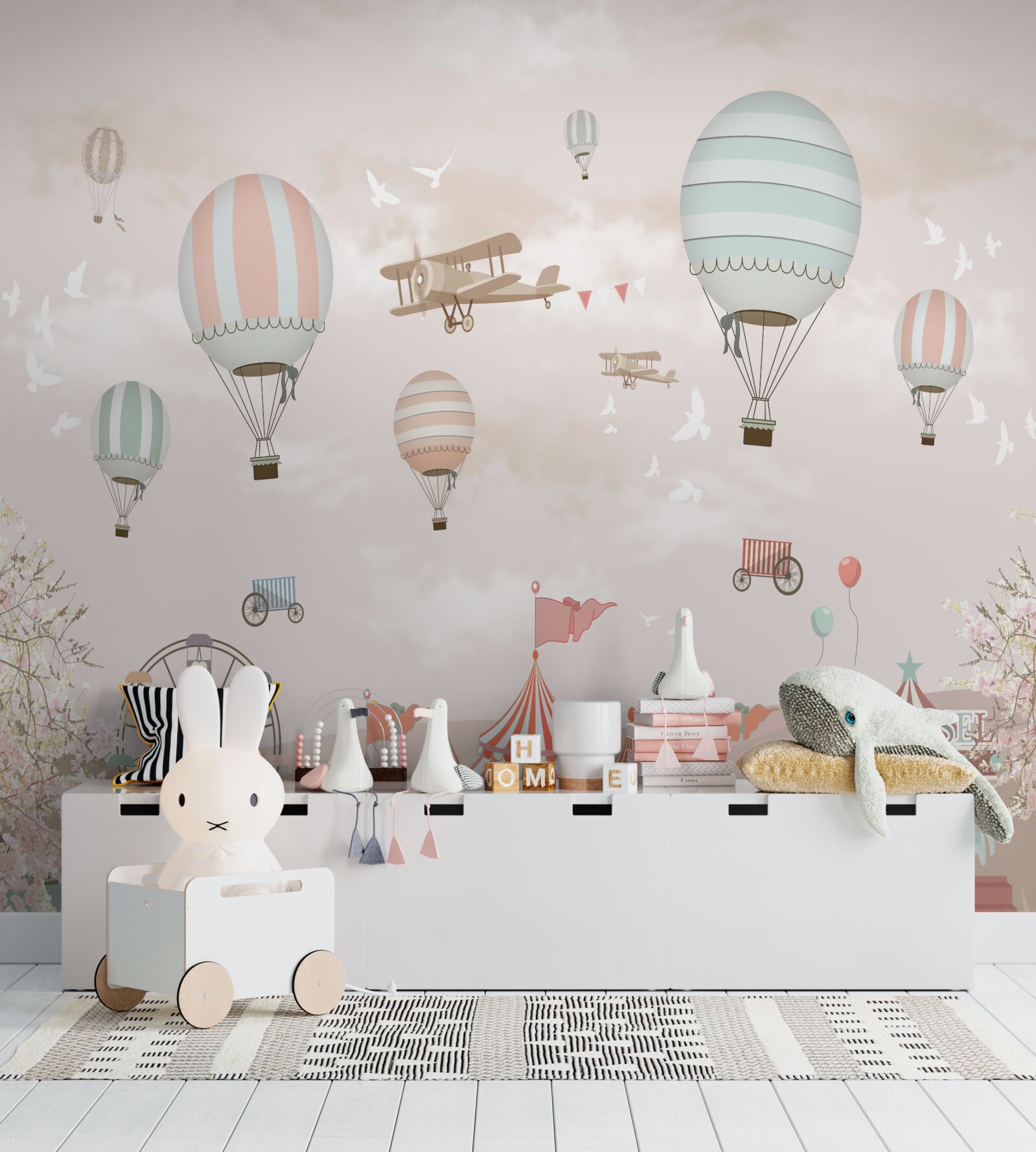 Papier peint cirque sous un nuage de ballons