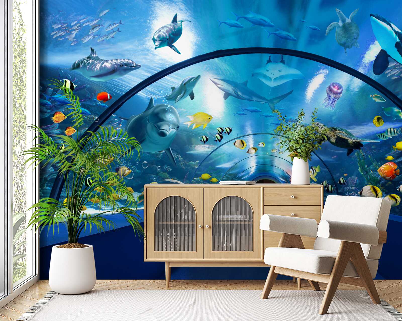 Papier peint fascinant tunnel d'aquarium