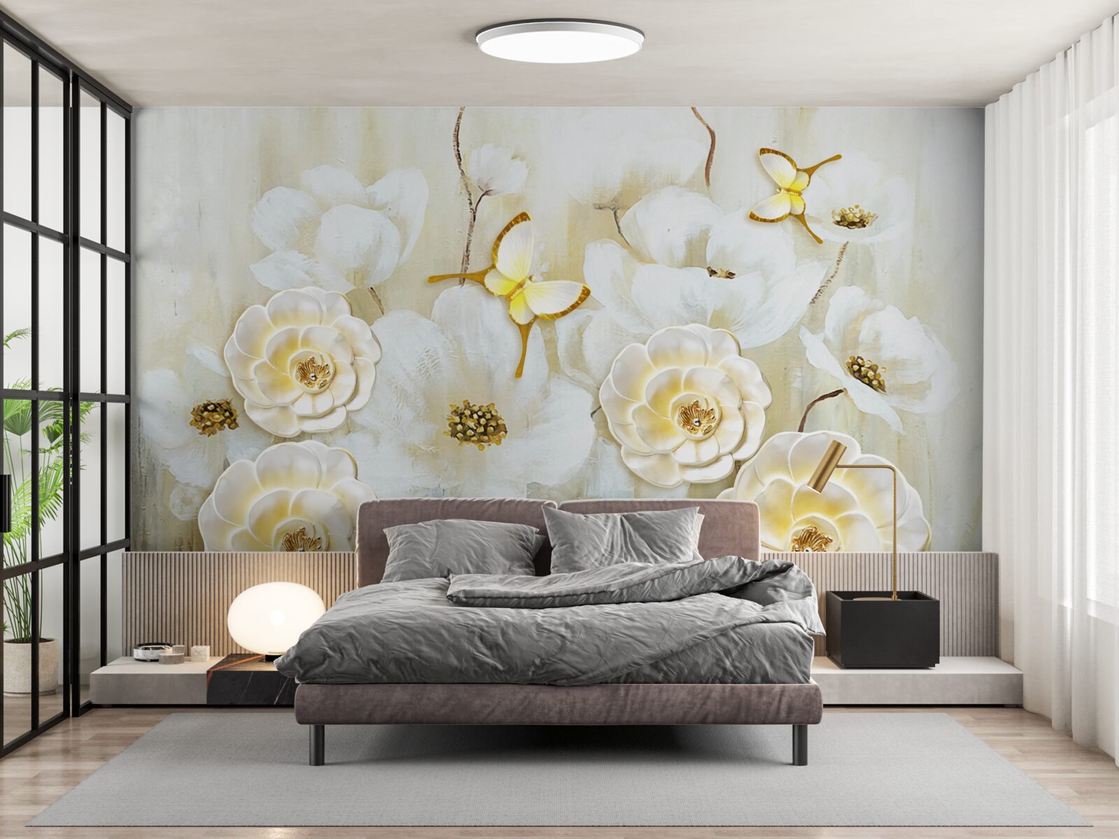 Papier peint papillons insolites et fleurs éclatantes