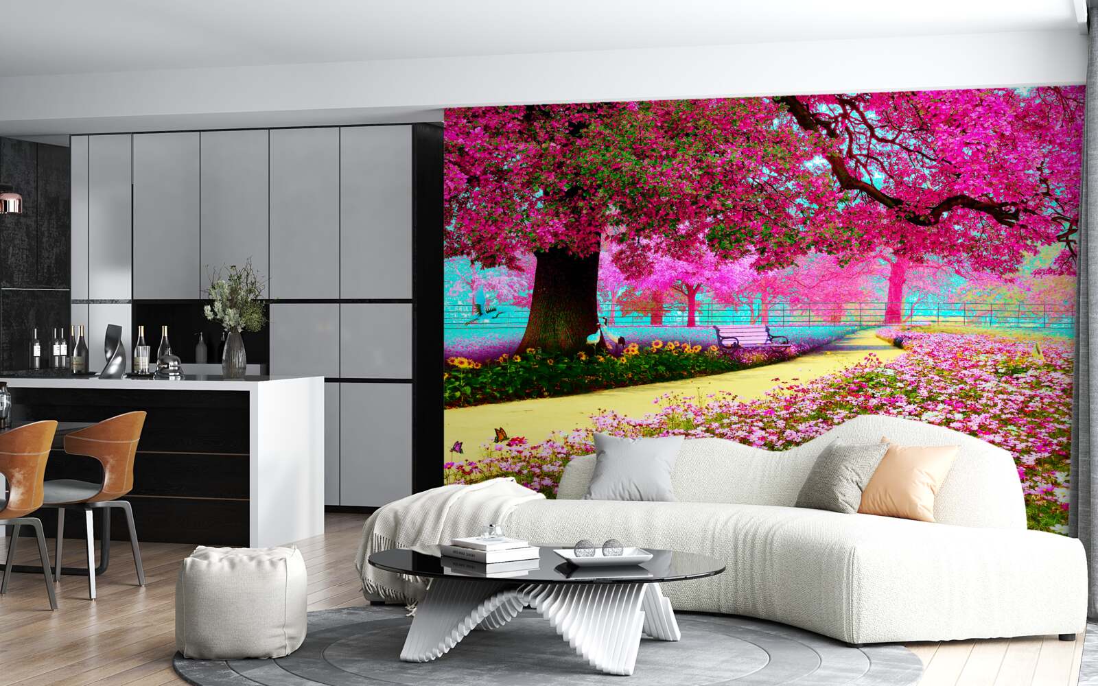 Papier peint vieux sakura fleurissant dans des tons roses