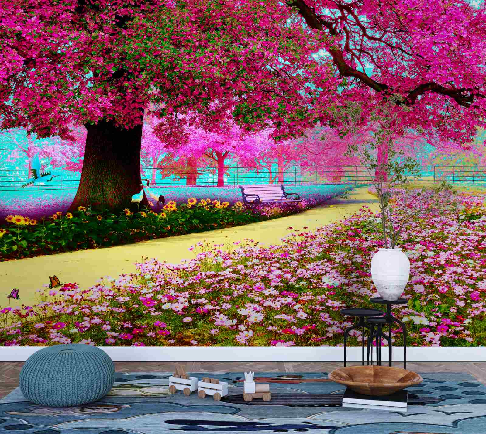 Papier peint vieux sakura fleurissant dans des tons roses