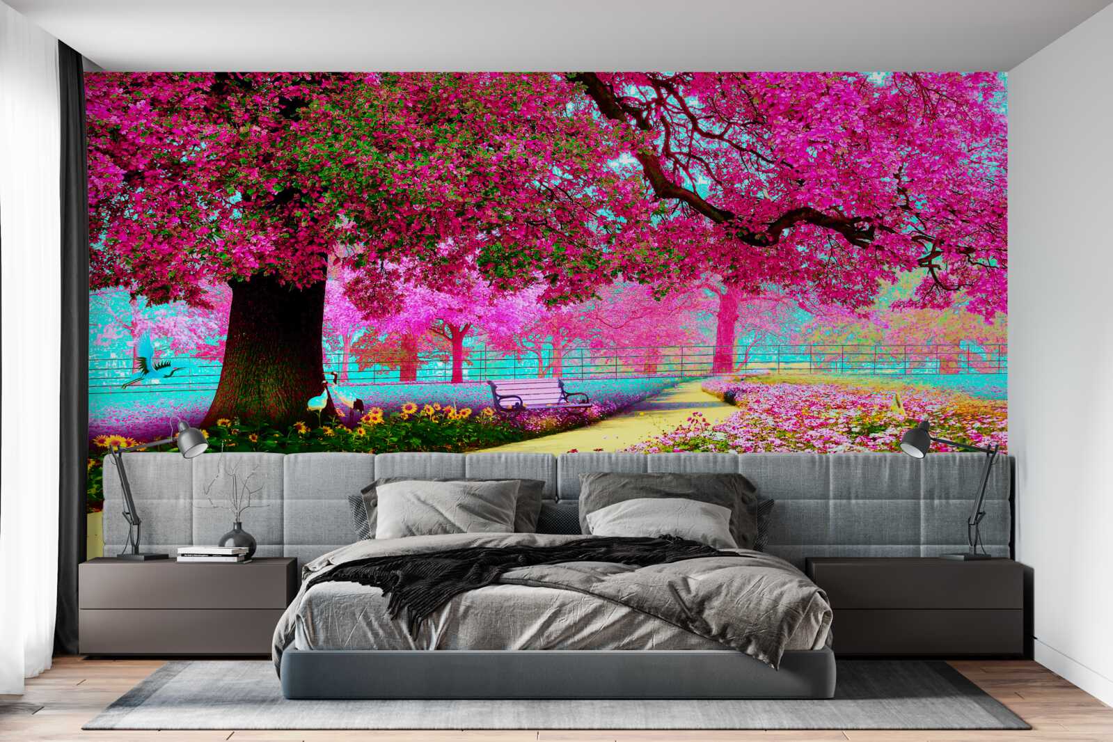 Papier peint vieux sakura fleurissant dans des tons roses