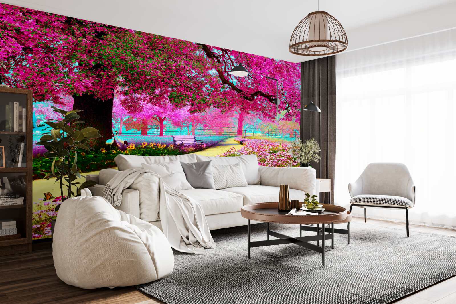 Papier peint vieux sakura fleurissant dans des tons roses