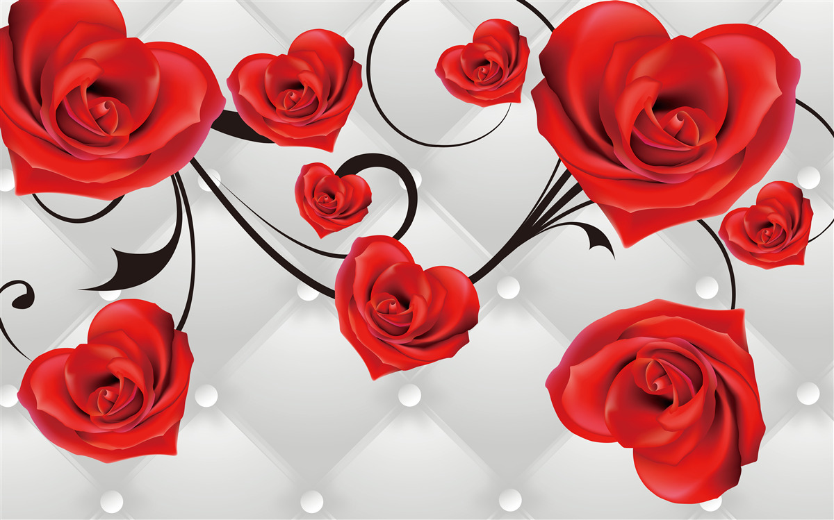 Papier peint roses rouges en forme de cœur